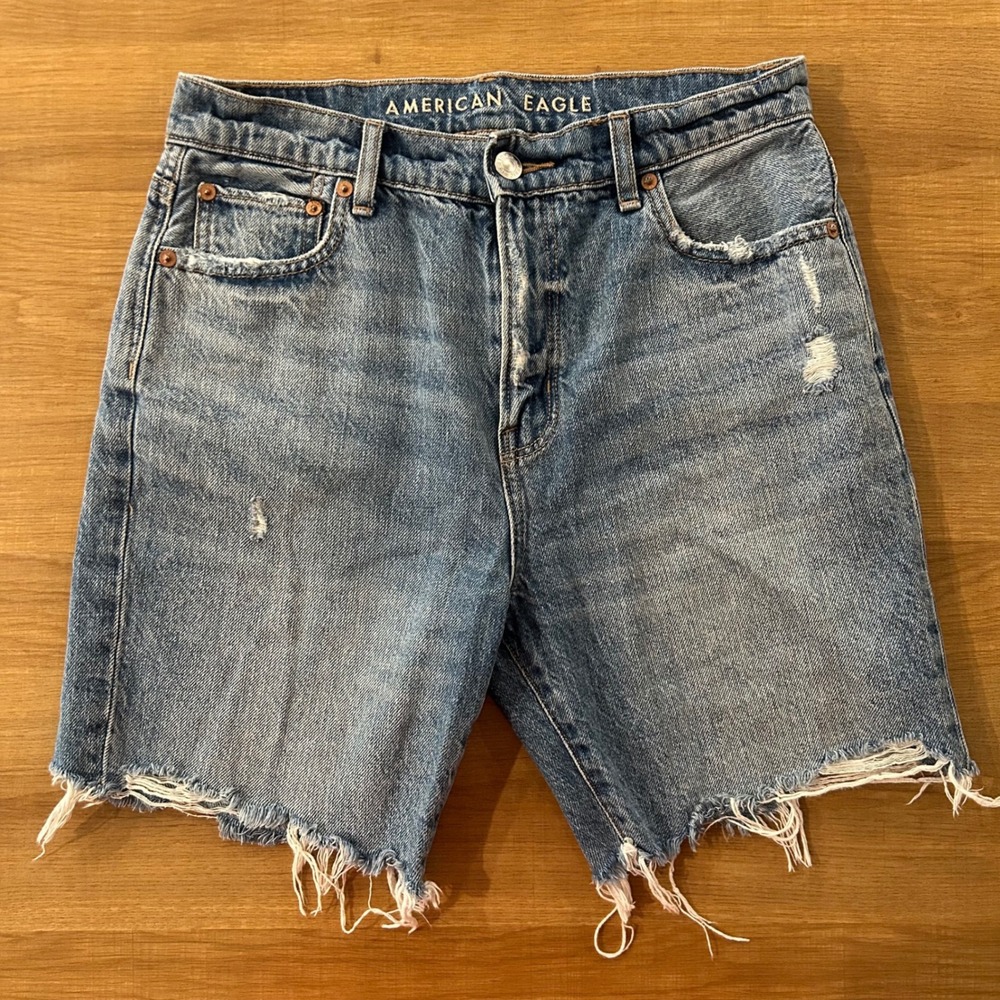 American Eagle Outfitters Womens Denim Shorts Size 00 Blue Distressed Frayed Hem